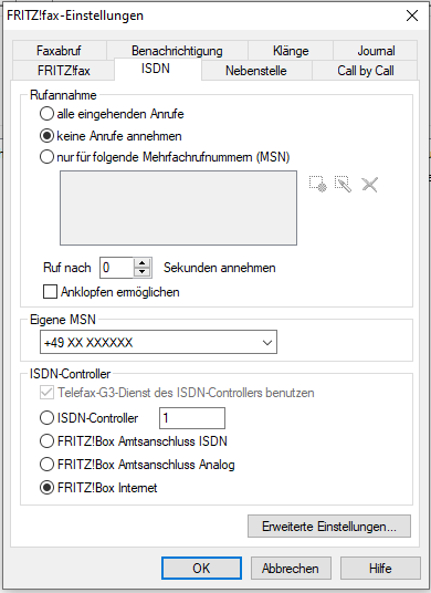 fritzfax einstellungen isdn